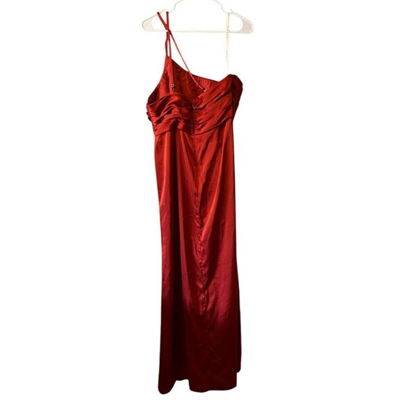 Azazie Eren ? Bronzer Satin Mermaid Full Length Dress Custom Size A16 Rust Read - Picture 2 of 11